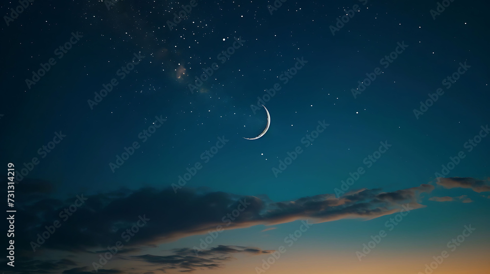 Sky night stars and moon, islamic night,sunset Sky night stars and moon, islamic night,sunset