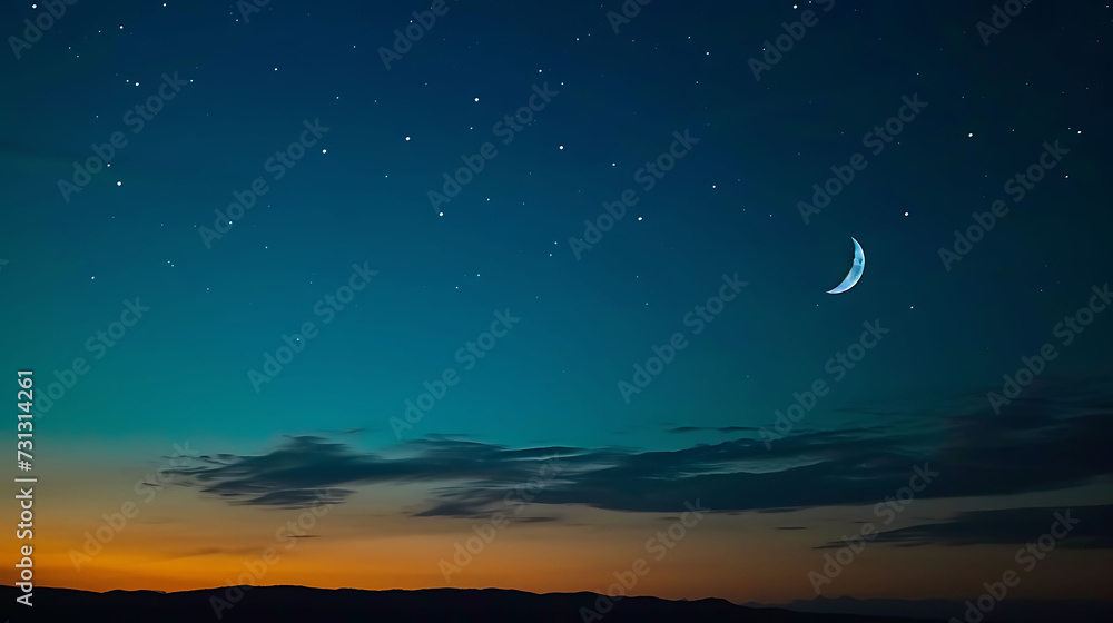 Sky night stars and moon, islamic night,sunset Sky night stars and moon, islamic night,sunset