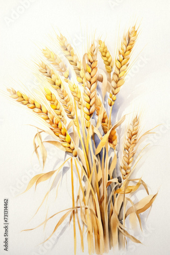 Wheat watercolor illustration. Ripe ears of wheat. Watecolor painting on Washi Kozo paper.