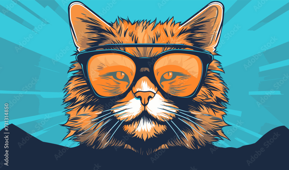 Fotografie Cool looking cute cat wearing sunglasses illustration vector