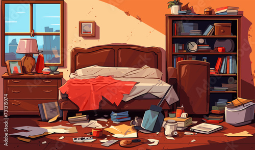 Messy room isolated vector style on isolated background illustration