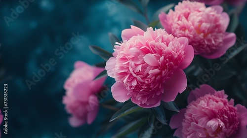 Vibrant pink peonies in full bloom  lush floral display  nature themed image created by AI.