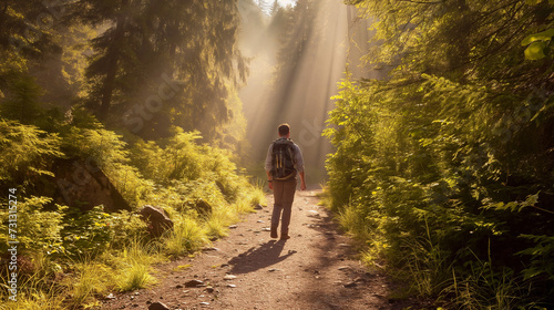 Man Walking Down a Trail in the Woods