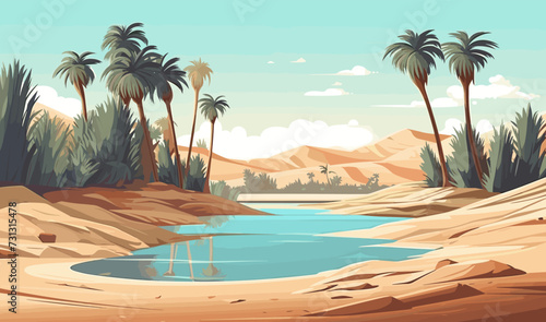desert oasis with palm trees vector simple 3d isolated illustration photo