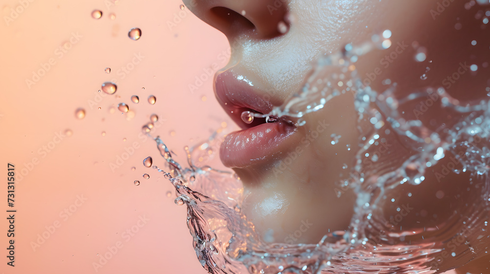 Close-up of Womans Face With Water Splashing