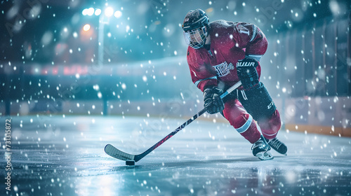 Hockey Player on Ice in the Rain
