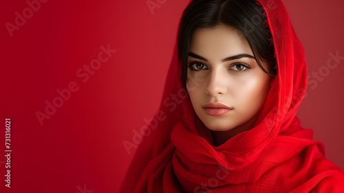Woman Wearing Red Shawl, Looking at Camera