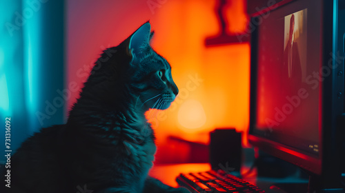 Cat Sitting in Front of Computer Monitor