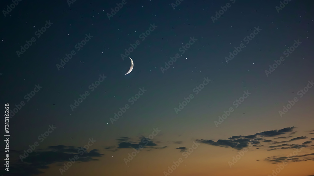 Sky night stars and moon, islamic night,sunset Sky night stars and moon, islamic night,sunset