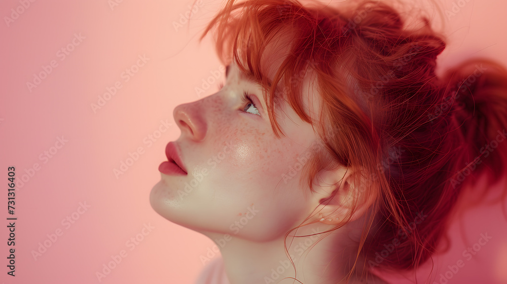 Woman With Red Hair Looking Up Into the Sky