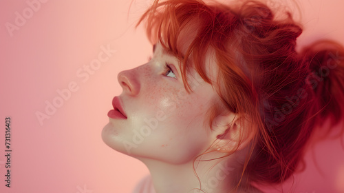 Woman With Red Hair Looking Up Into the Sky