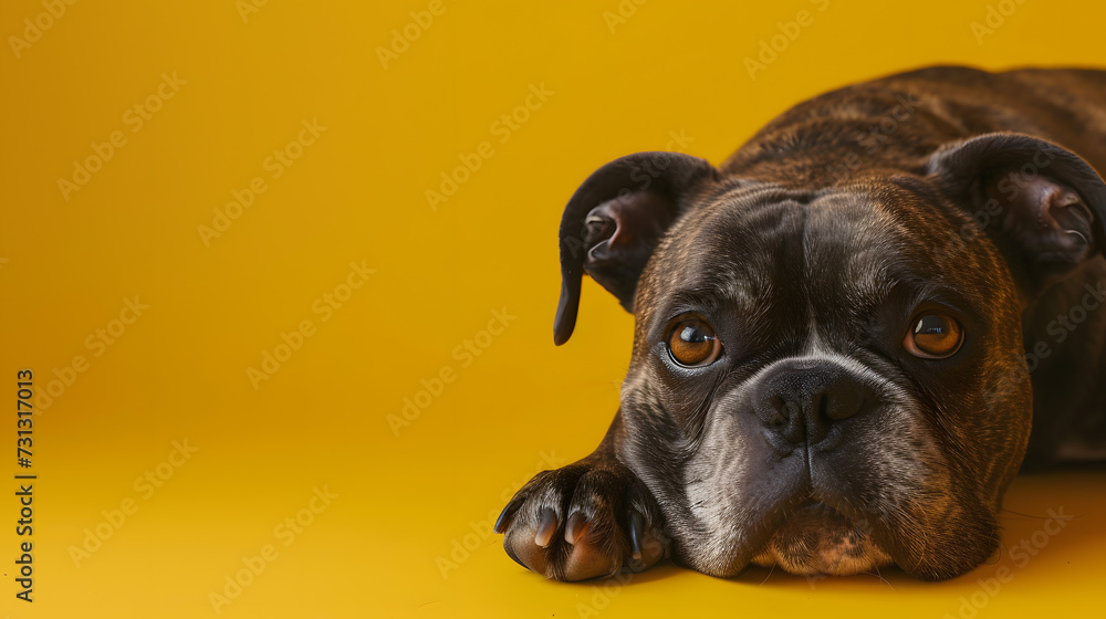 Brown Dog Resting on Yellow Floor