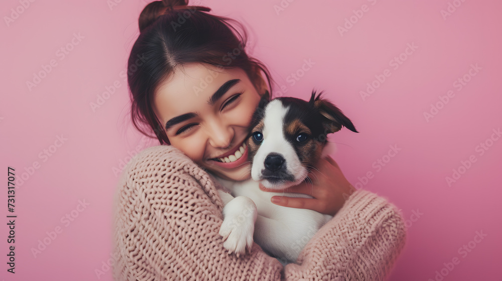 Woman Holding Small Dog in Arms