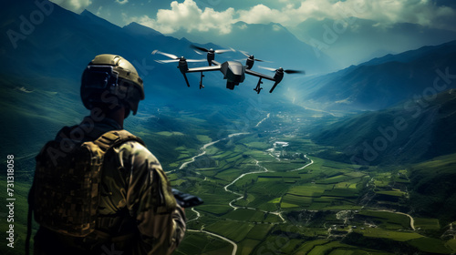 Foto The Power of Drones. Modern Warfare. Military Drone
