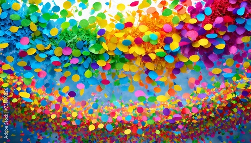 rainbow color confetti falling down create birthday and party decoration concept