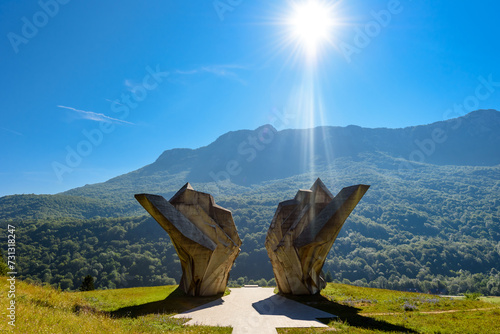 Sutjeska National Park, Bosnia and Herzegovina - August 01, 2023: The World War II monument in Sutjeska National Park, Bosnia and Herzegovina. Memorial complex Tjentiste. photo