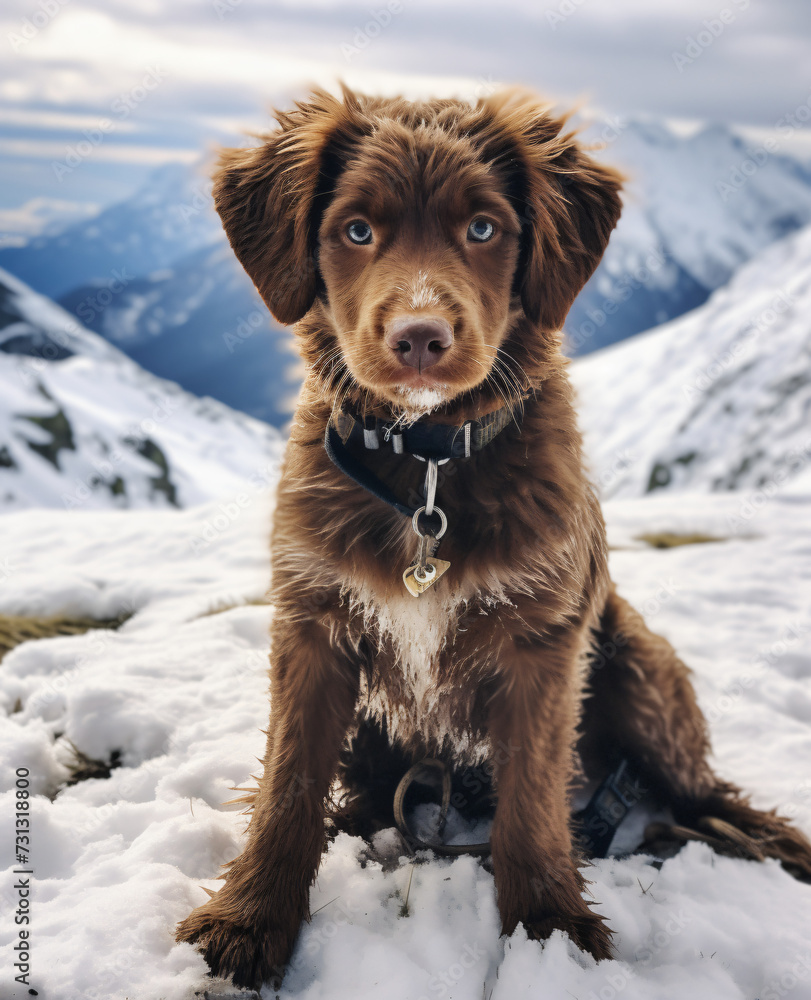 portrait of a dog in snowy winter setting