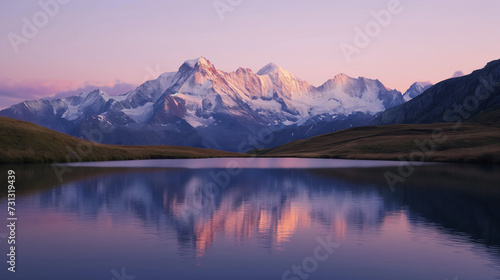 Majestic Mountain Range Reflects in Still Lake Water