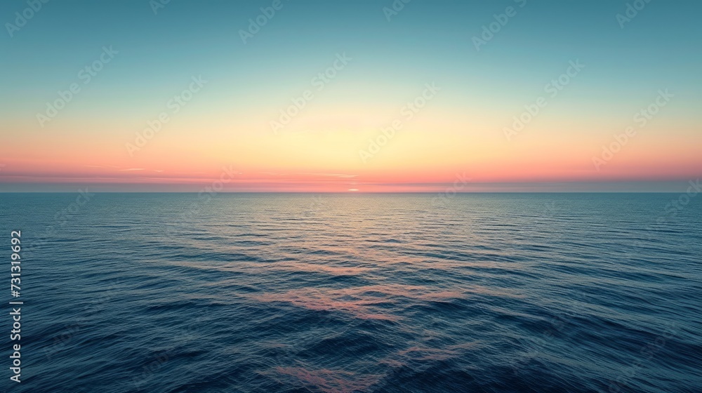 Gradient sky tones merge seamlessly with tranquil sea shades, evoking a peaceful horizon
