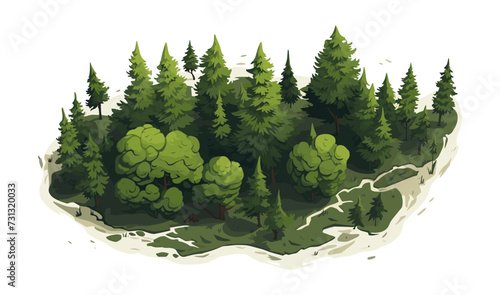 Top view aerial shot of forest isolated vector style on isolated background illustration