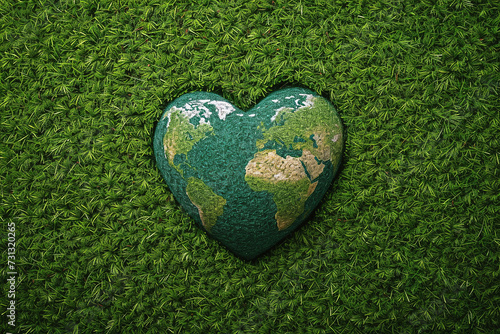 planet earth in the shape of a heart, on green background