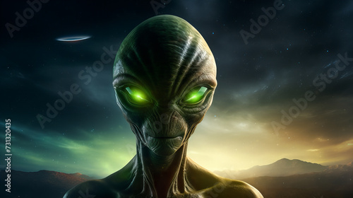The Fantastical Creature in Space. Portrait of Alien photo