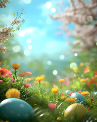 Color easter eggs and fairy nature background - Celebration design