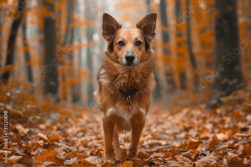 dog walk in autumn woods © Sardar