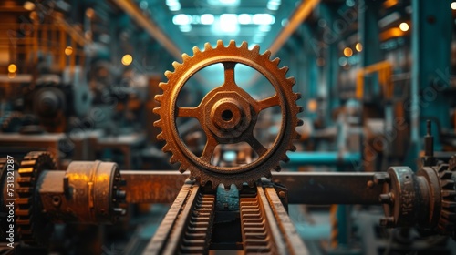 With gears whirring, it strikes a pose against a backdrop of industrial machinery