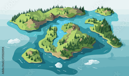 top view aerial shot of lake vector flat isolated illustration