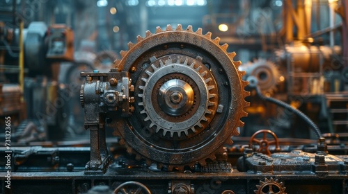 With gears whirring, it strikes a pose against a backdrop of industrial machinery