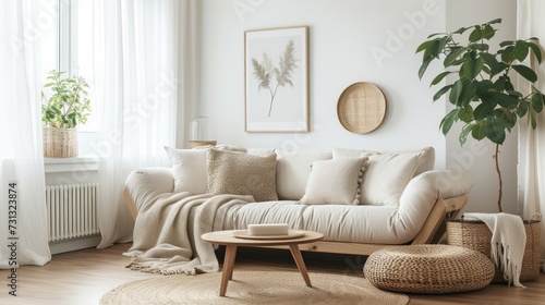 Clean lines  neutral tones  and cozy textures create a serene and inviting Scandinavian-inspired interior