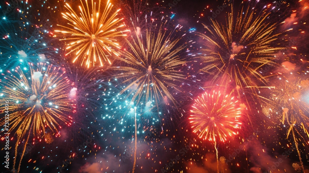 Fototapeta premium Breathtaking images of colorful fireworks lighting up the sky as a grand finale to Holi celebrations
