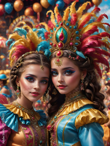 Portrait Of Two Girls Celebrating Carnival