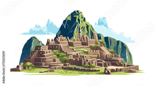 Machu Picchu Inca Ruins of Peru vector flat isolated illustration photo