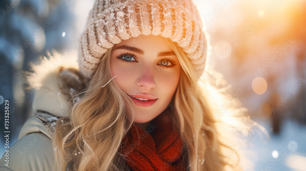 Portrait of a beautiful girl in winter park Portrait of a beautiful girl in winter park