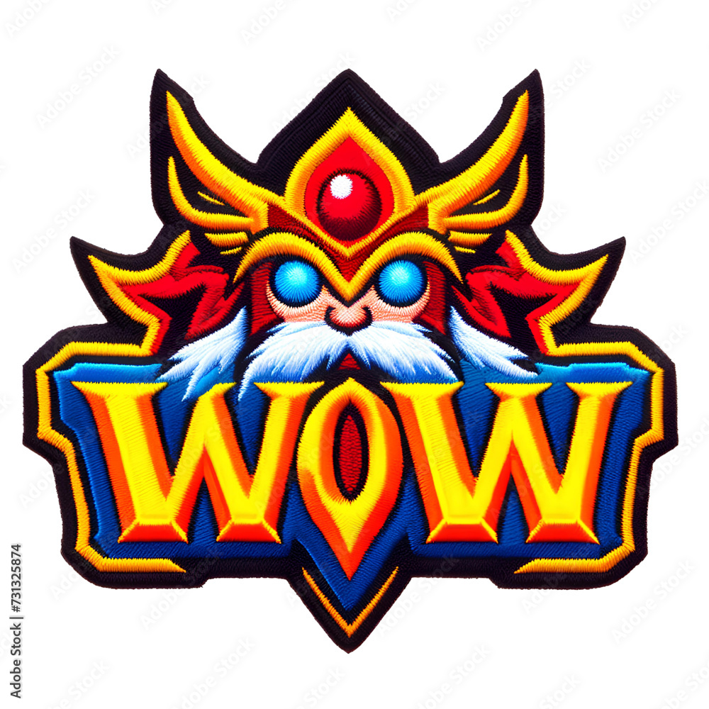 Wow embroidered patch badg on isolated white background