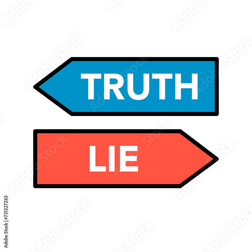 Truth and Lie, Two Color Arrows with shadow on white Background Vector Illustration	