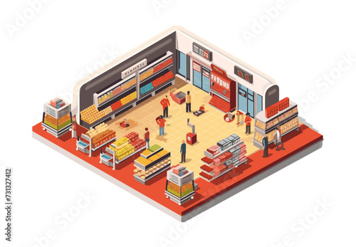 Supermarket isometric vector flat minimalistic isolated illustration