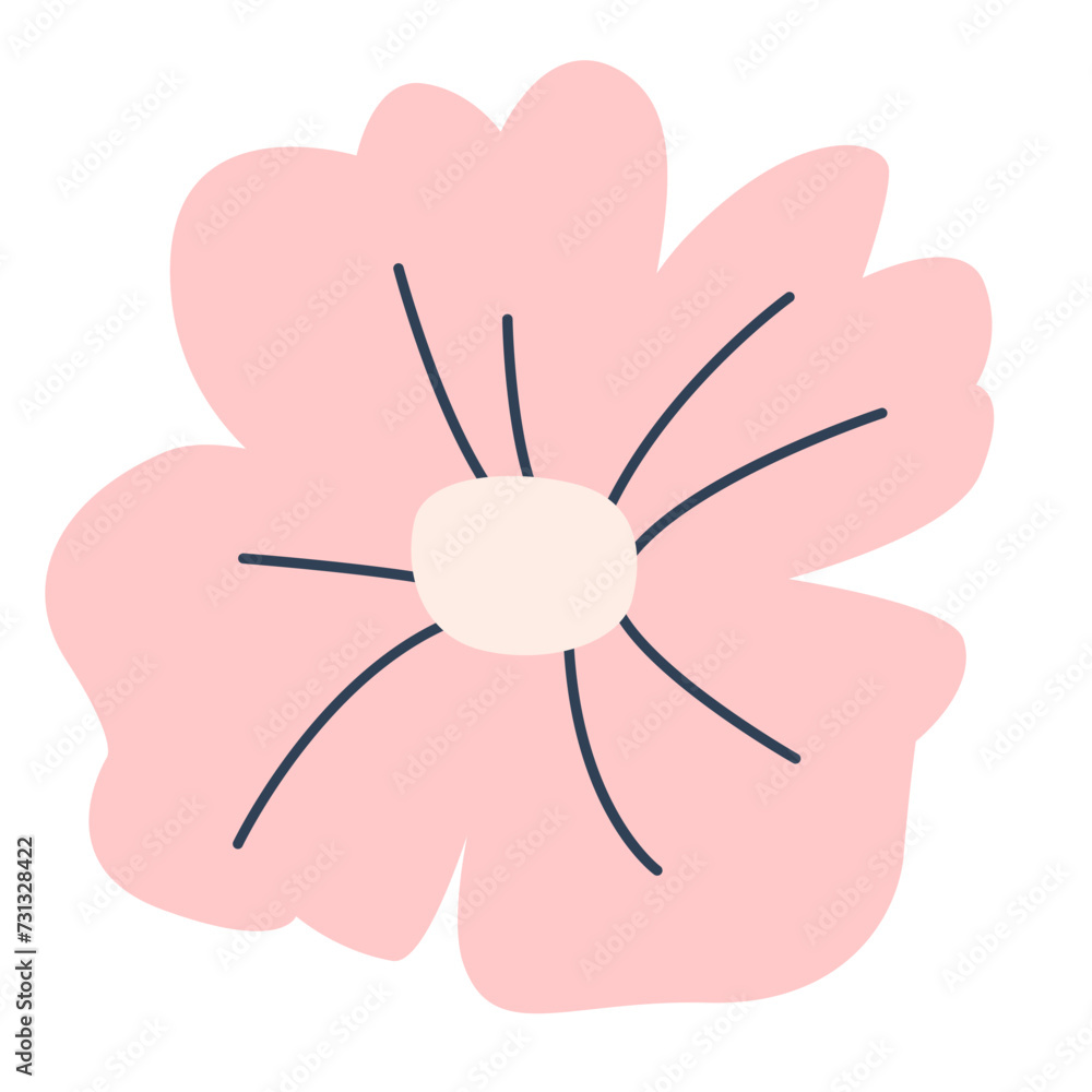 Adorable pink spring flower , summer Background. Botanical illustration flat style. Isolated on white for greeting cards, Easter,thanksgiving. Kids design, for fabric, wrapping, textile, wallpaper Adorable pink spring flower , summer Background. Botanical illustration flat style. Isolated on white for greeting cards, Easter,thanksgiving. Kids design, for fabric, wrapping, textile, wallpaper