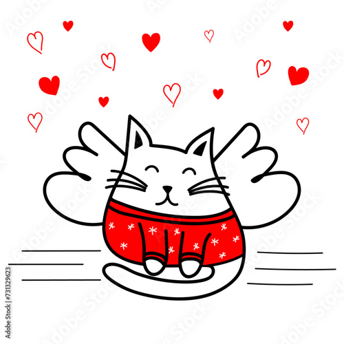 A Picture with dreaming cat and hearts, vector illustration, love cat