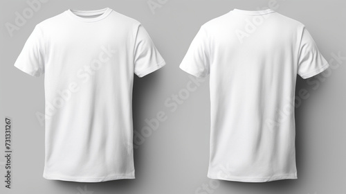 Front and back views of a white T shrit mockup, mockup, white background studio