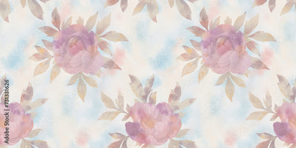 seamless pattern, delicate peony flowers with on an abstract background