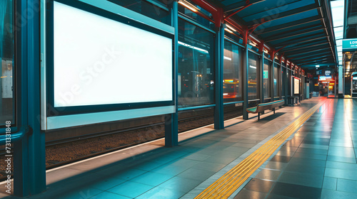 An ideal advertising space! This empty billboard mockup at a bustling bus station is perfectly positioned to capture the attention of commuters. Make the most of this visible and accessible
