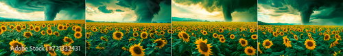 Experience the beauty of a giant field of sunflowers. Marvel at the stunning views of the funnel cloud. A surreal and breathtaking combination of the beauty and power of nature.