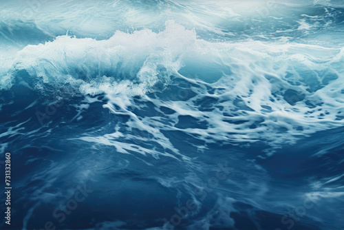 Ocean wave with splashes on blue sky background. 