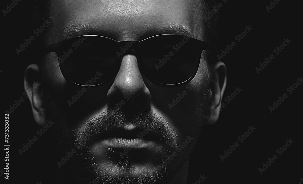 Dramatic portrait of a man wearing sunglasses Dramatic portrait of a man wearing sunglasses