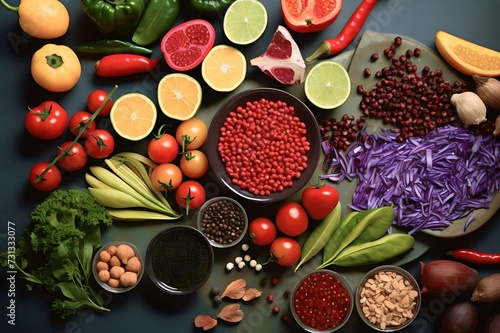 variety of fruit and vegetables shoot from top view