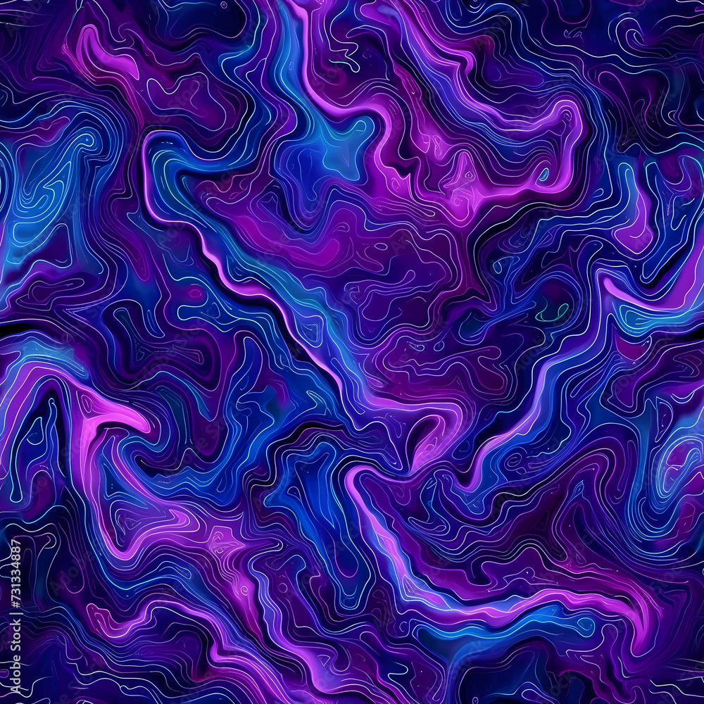 Abstract seamless pattern of wavy liquid purple swirl. Backdrop with abstract swirling paint effect. Acrylic cosmic pattern, paint stains. Texture for print, fabric, textile, wallpaper, poster, design