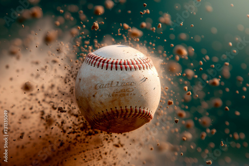 A baseball player hits the ball furiously in the stadium, close-up view